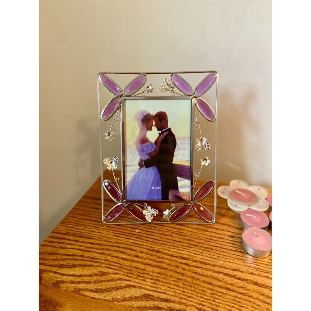 VTG 90 2000 y2k Aromatherapy Gift Set Candle Frame Purple Butterfly Silver Flora